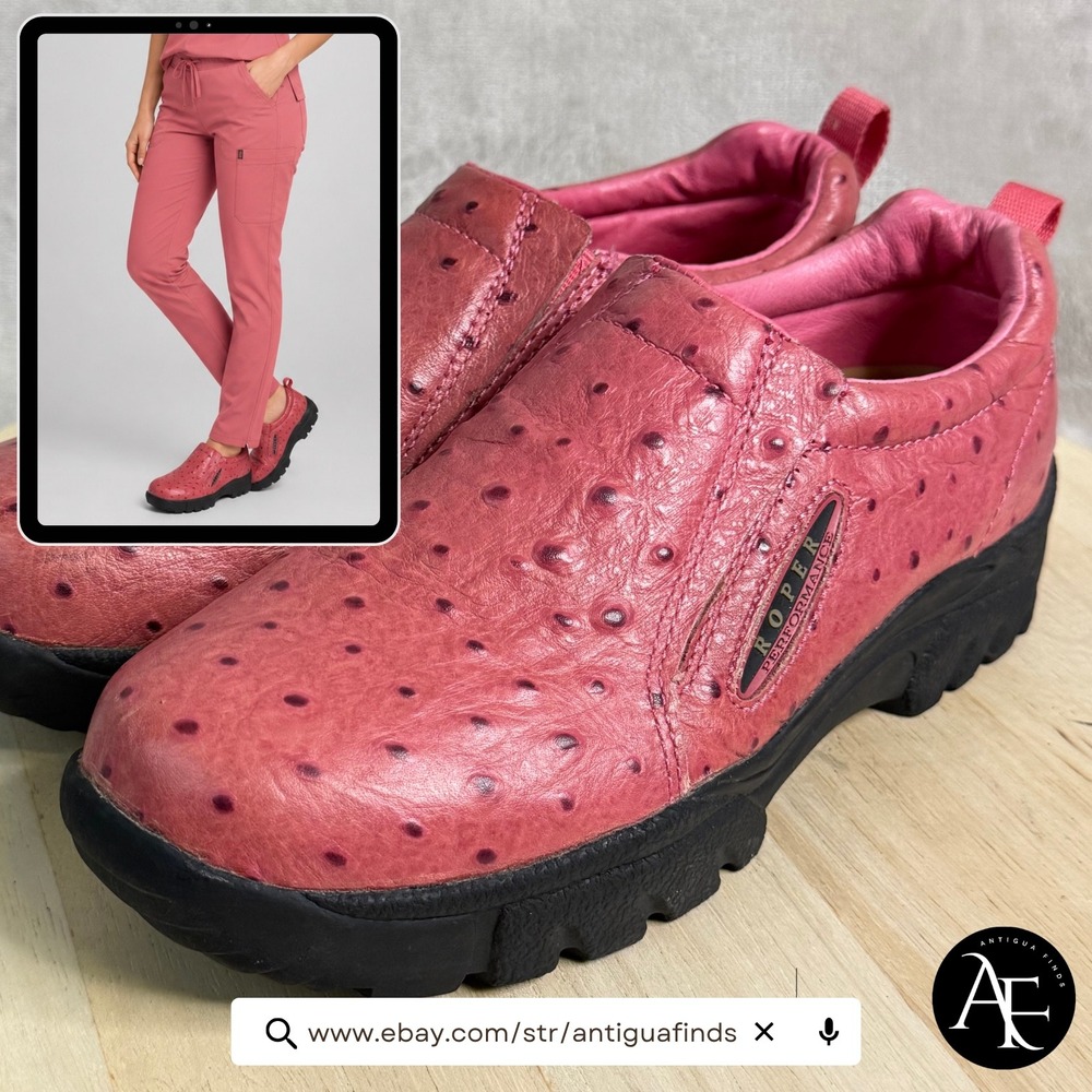 Roper Performance Womens Pink Ostrich Print Leather Slip On Shoes 21-601-356 9